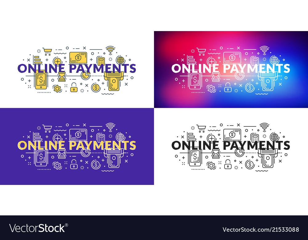 Online payments flat line concept for web banner