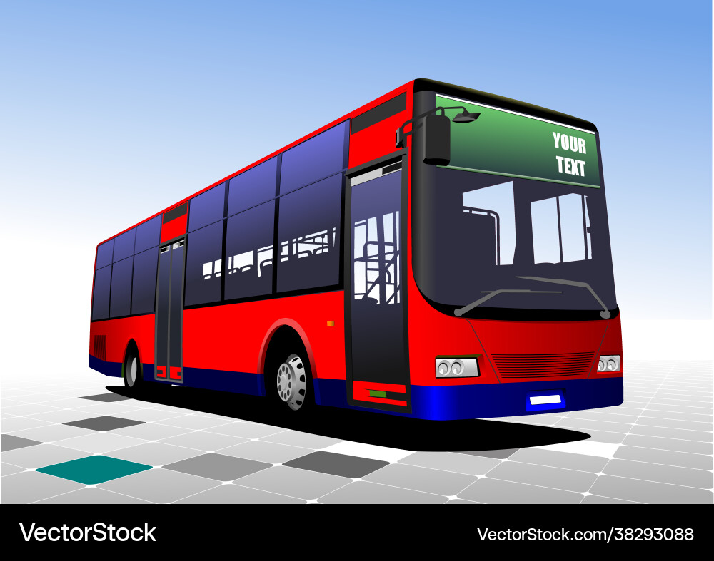 Red city bus on road coach Royalty Free Vector Image