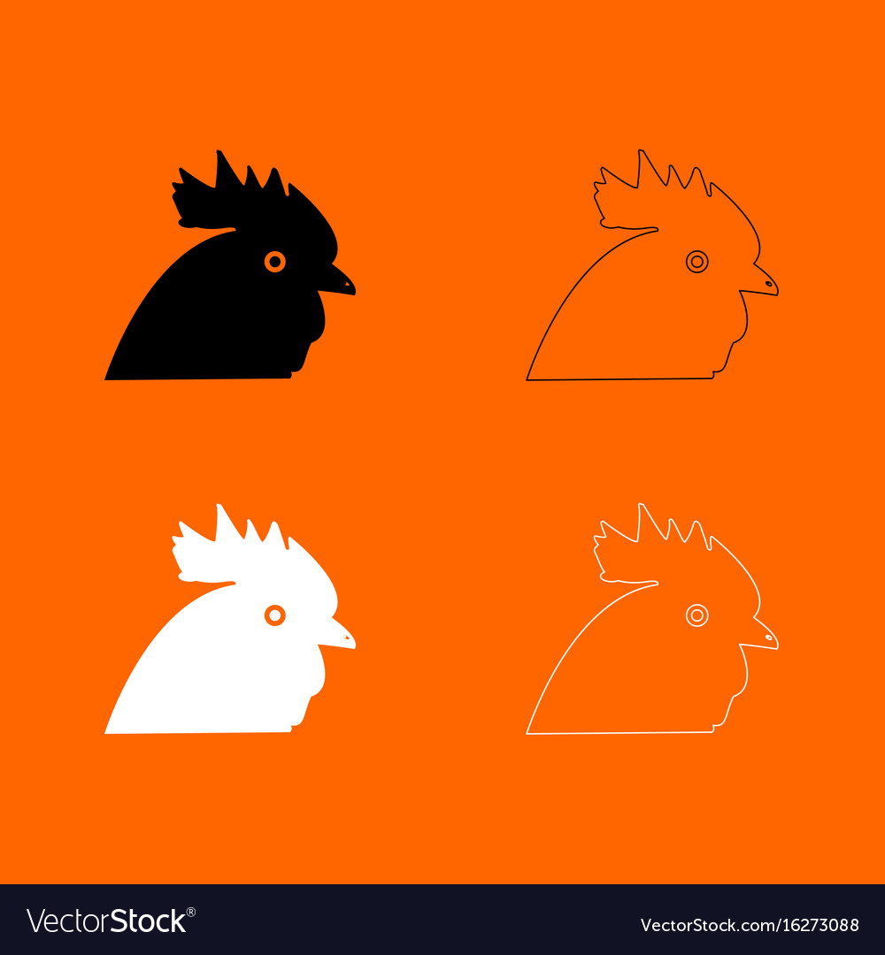 Rooster head black and white set icon