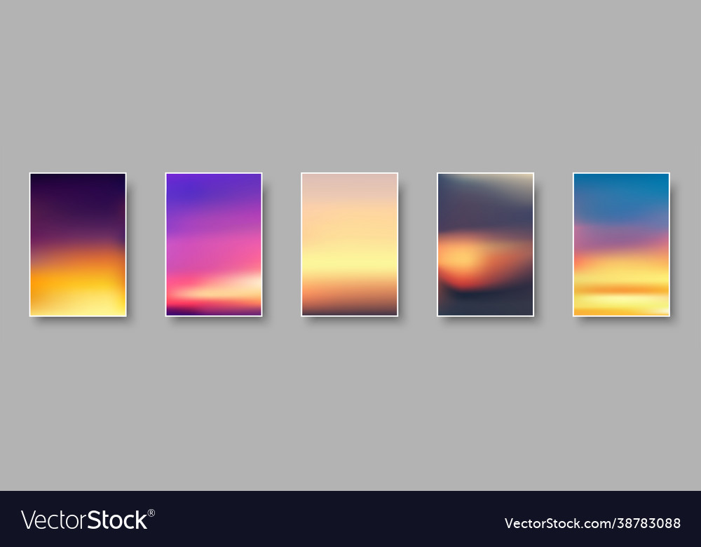 Set colorful sunset and sunrise paper cards