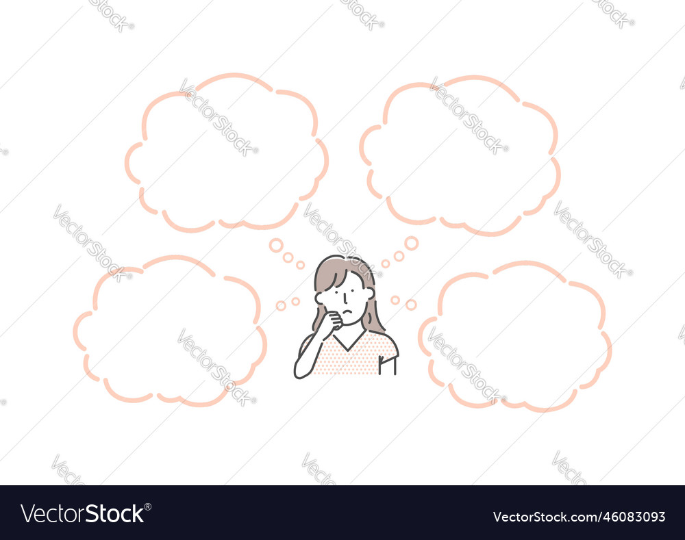 A thinking woman with speech bubbles