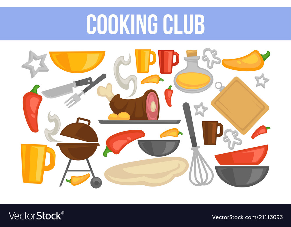 Cooking club poster with kitchenware Royalty Free Vector