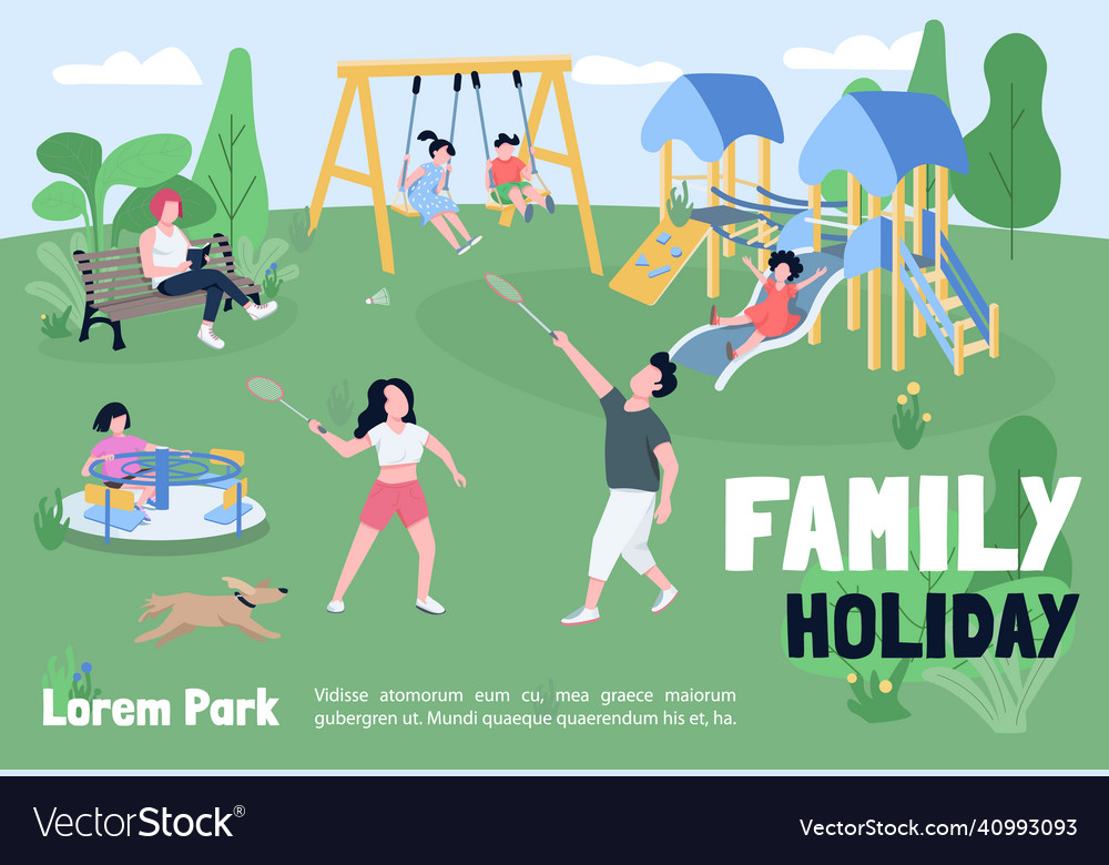 Family holiday in park banner flat template Vector Image