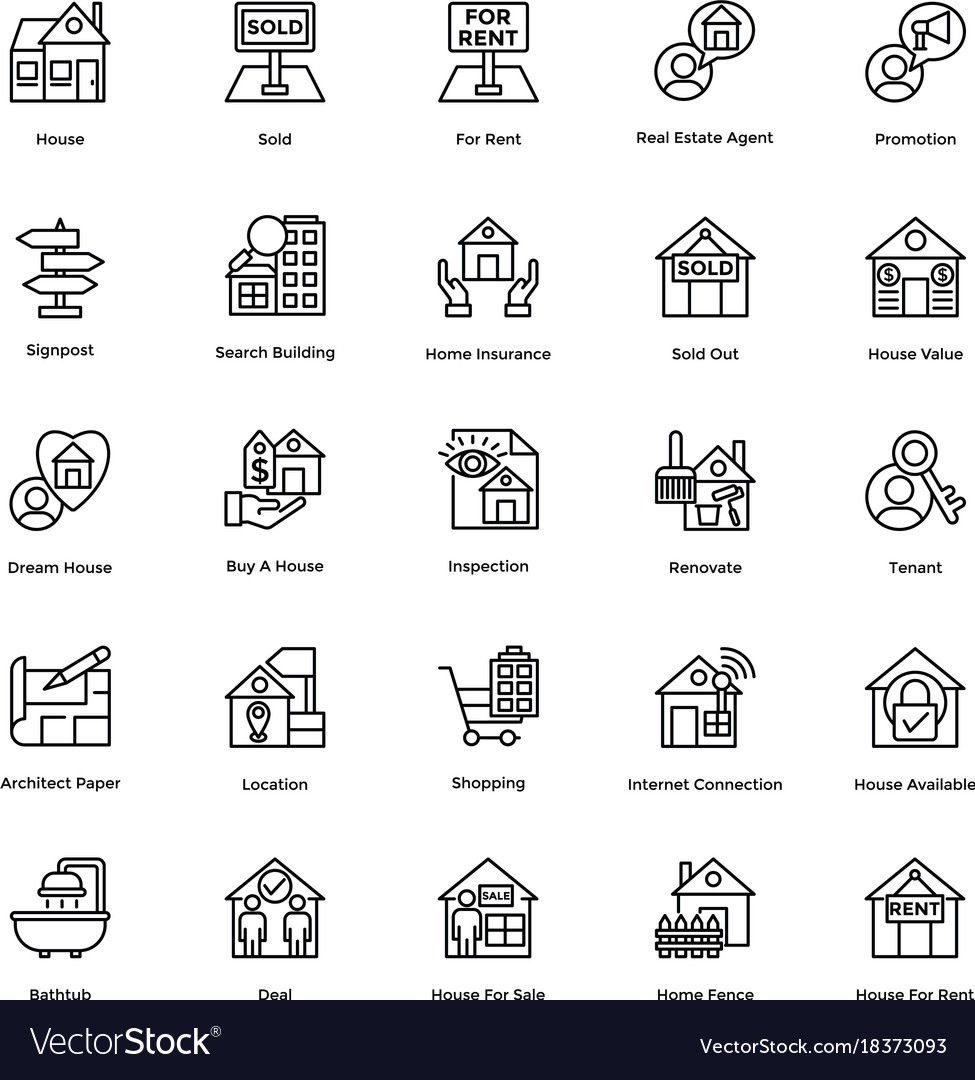 Immobilienlinie Icons Set 6