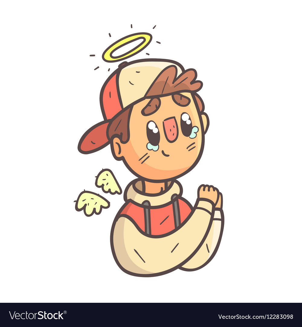 Angel boy in cap and college jacket hand drawn Vector Image