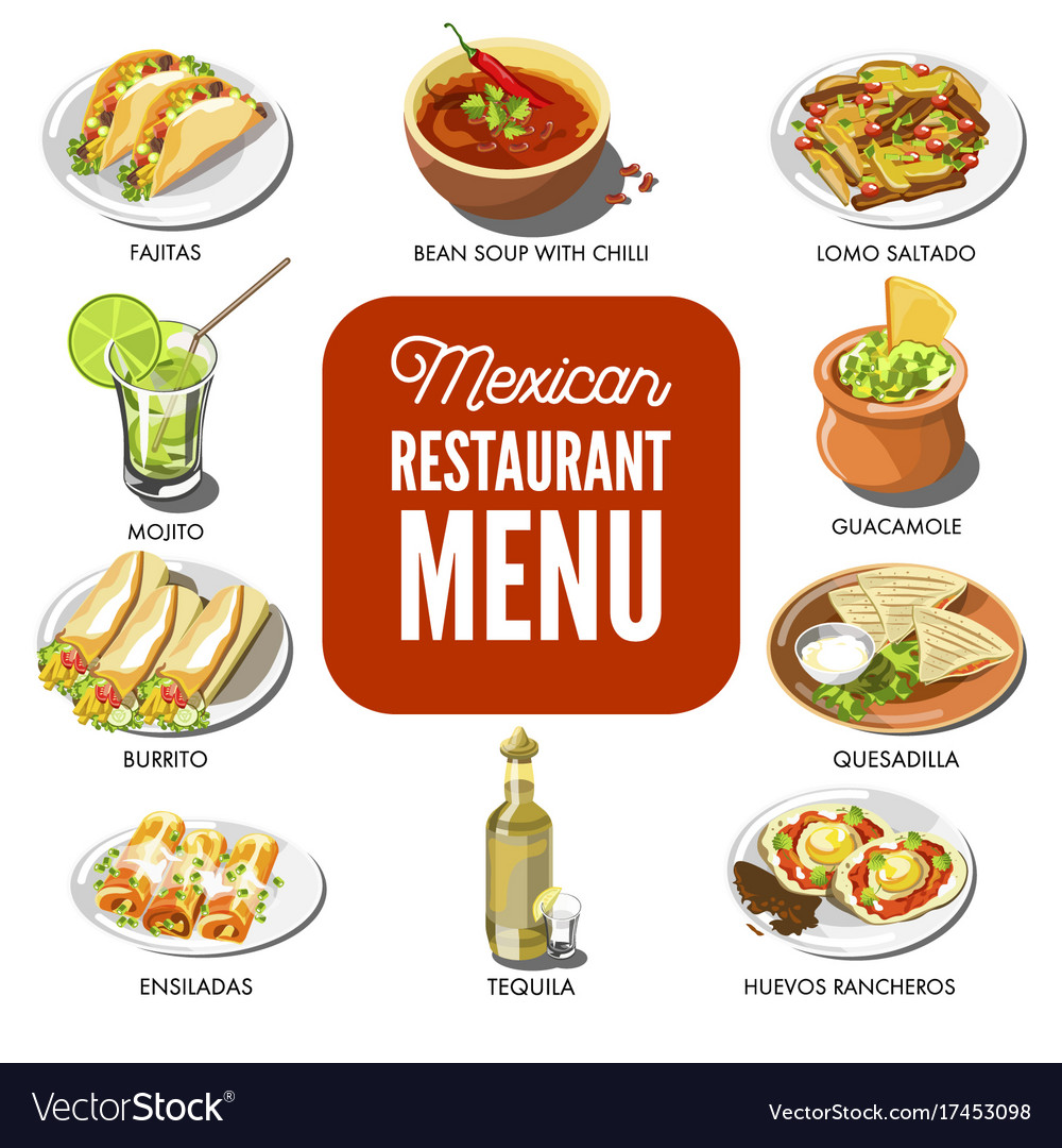 Mexican food cuisine traditional dish icons Vector Image