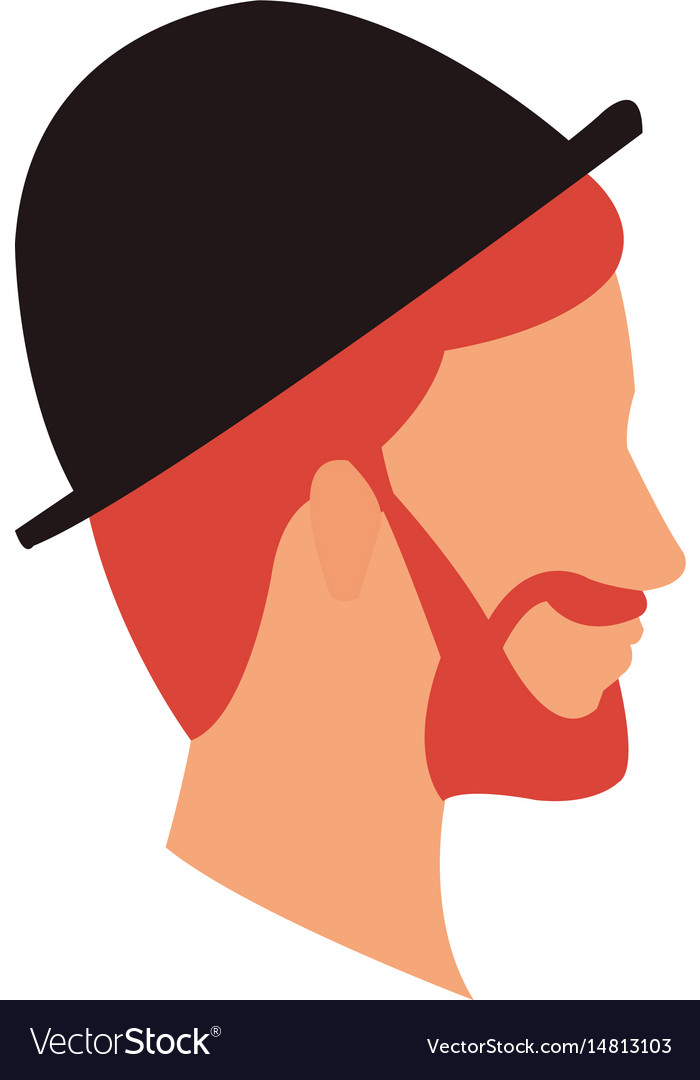 Bearded head man profile with hat