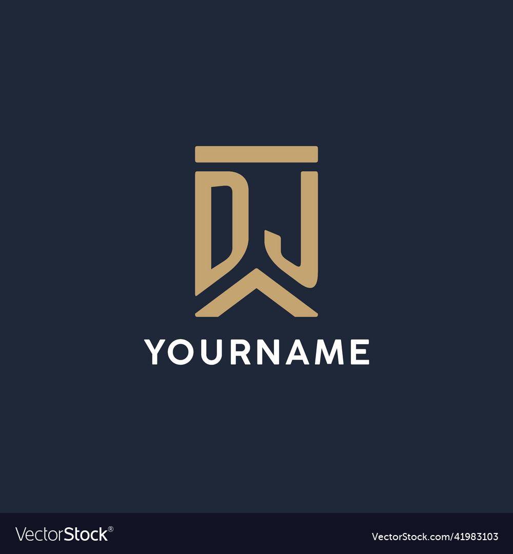 Dj initial monogram logo design in a rectangular