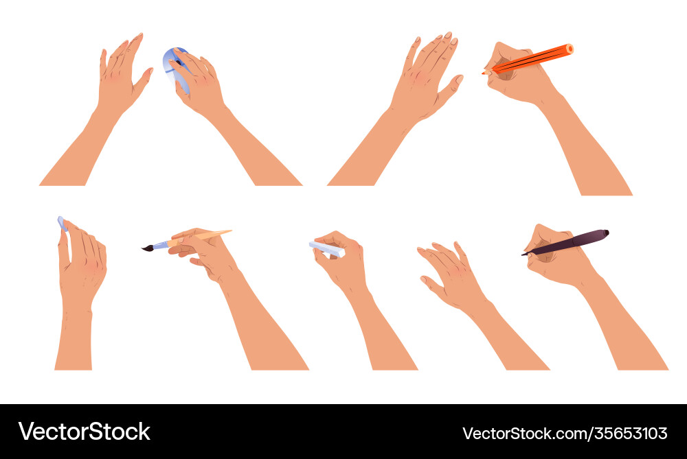 Hands with brush pencil and chalk Royalty Free Vector Image