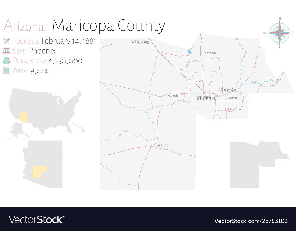 Map maricopa county in arizona Royalty Free Vector Image