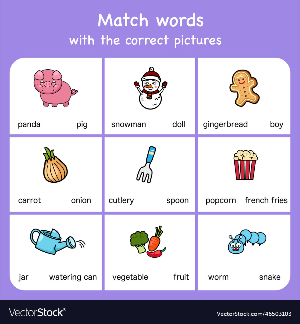 Match words with pictures educational worksheet