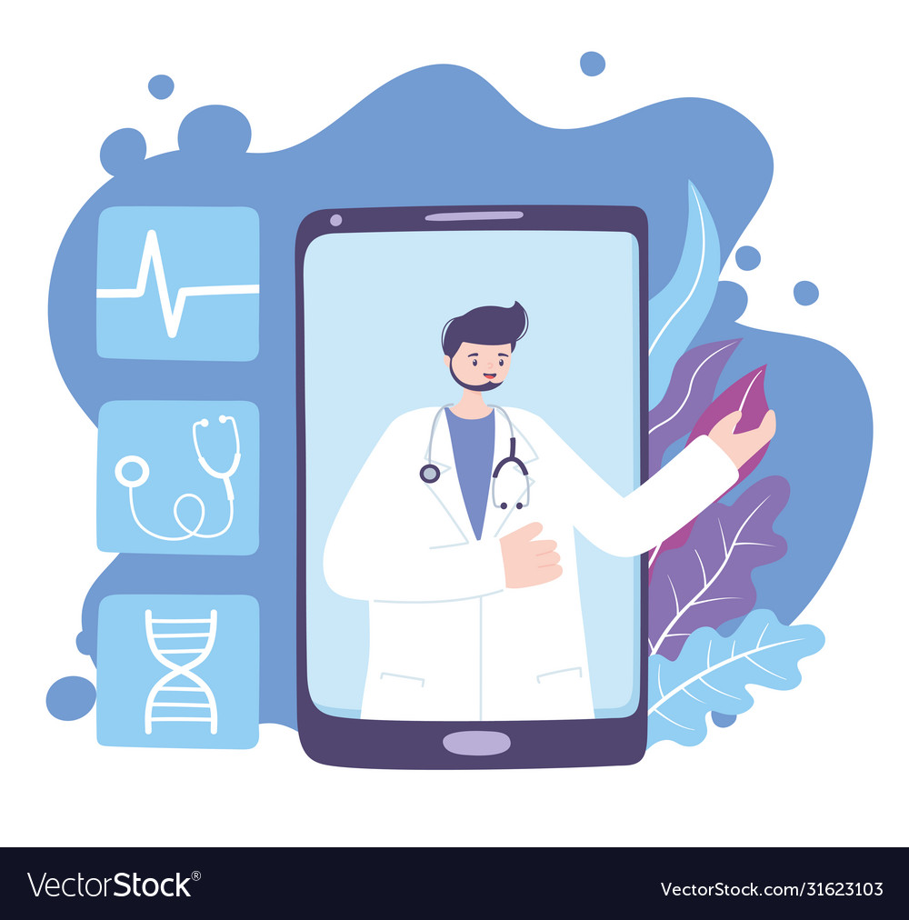 Online doctor physician with stethoscope in video