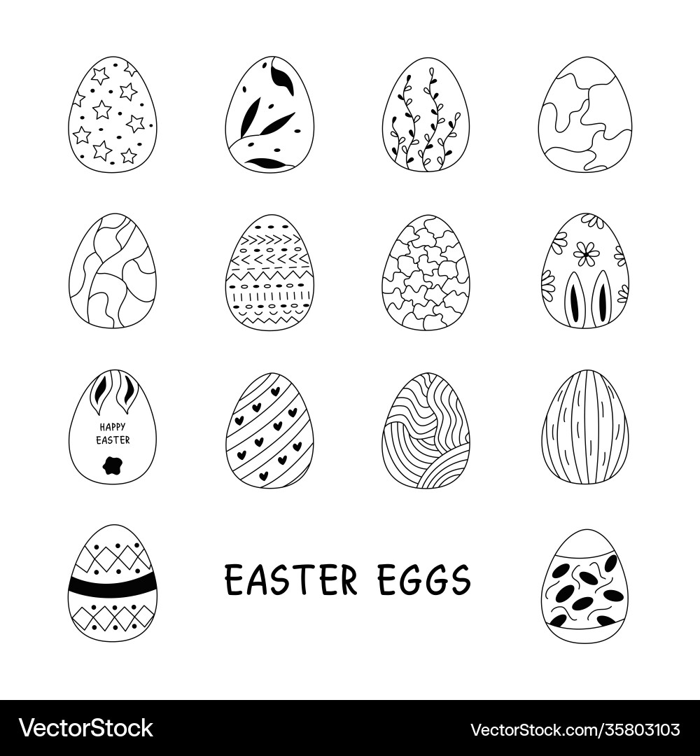 Set easter eggs decorated isolated doodle Vector Image