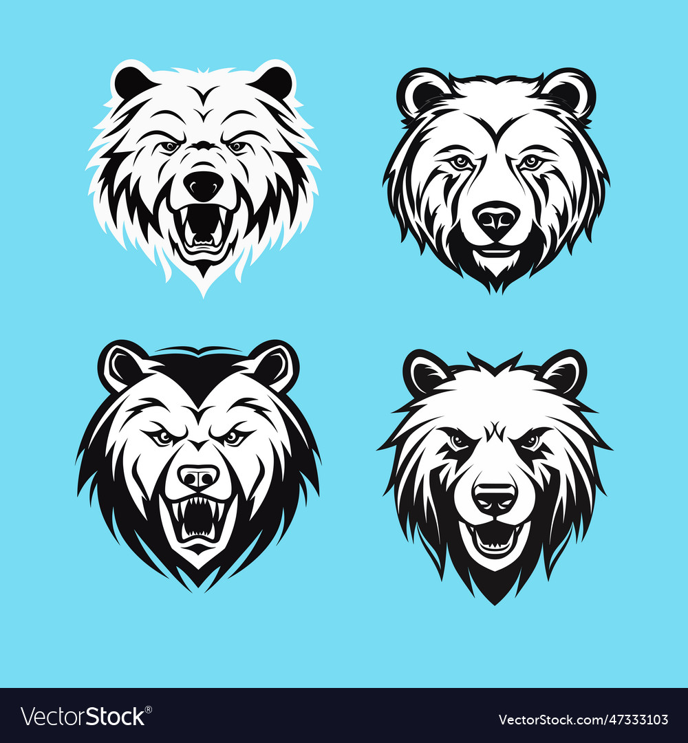 Set of four angry bear face Royalty Free Vector Image