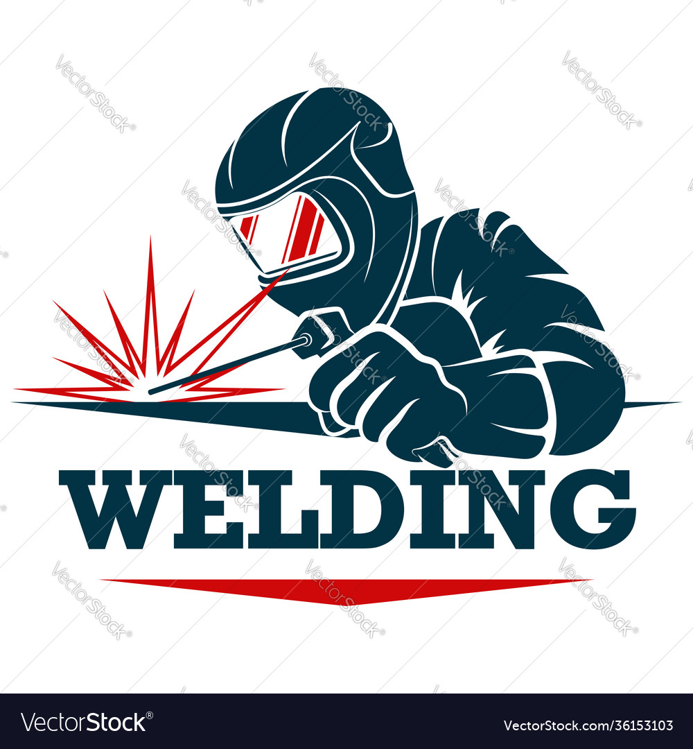 Welder in helmet with a welding machine in hand Vector Image