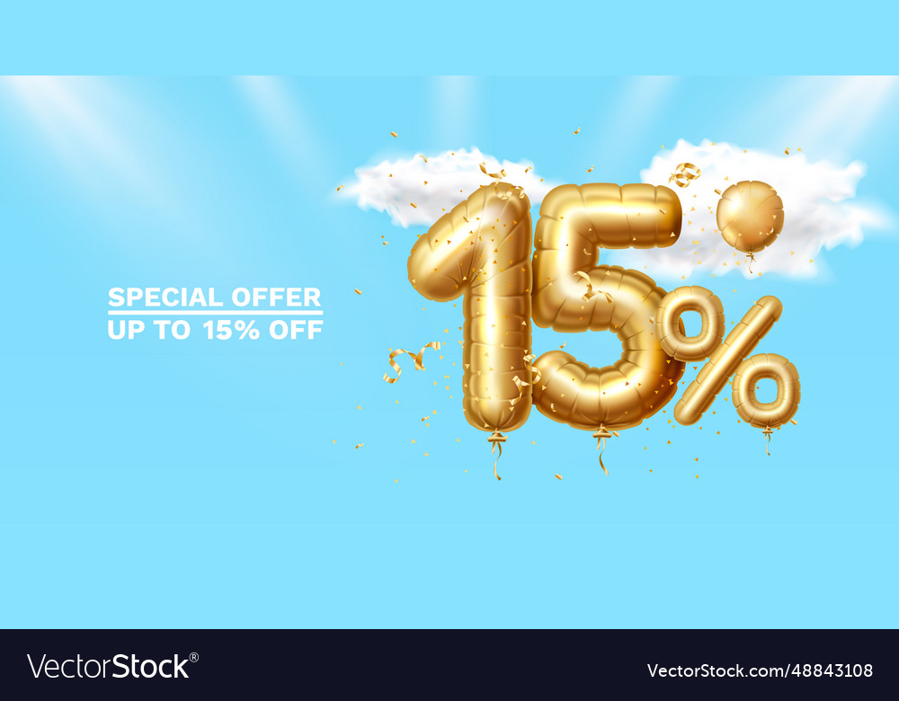 15 off discount creative composition 3d golden Vector Image