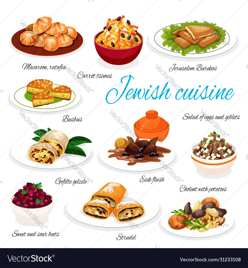 Jewish Cuisine Traditional Food Dishes Royalty Free Vector   Jewish Cuisine Traditional Food Dishes Vector 31233108 