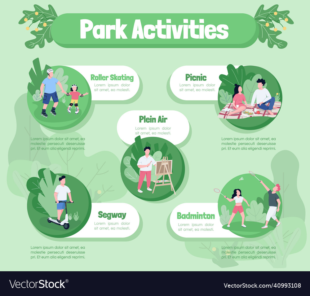 Park activities flat color informational