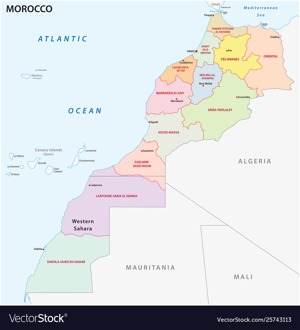 Administrative And Political Map Morocco Vector Image 8164