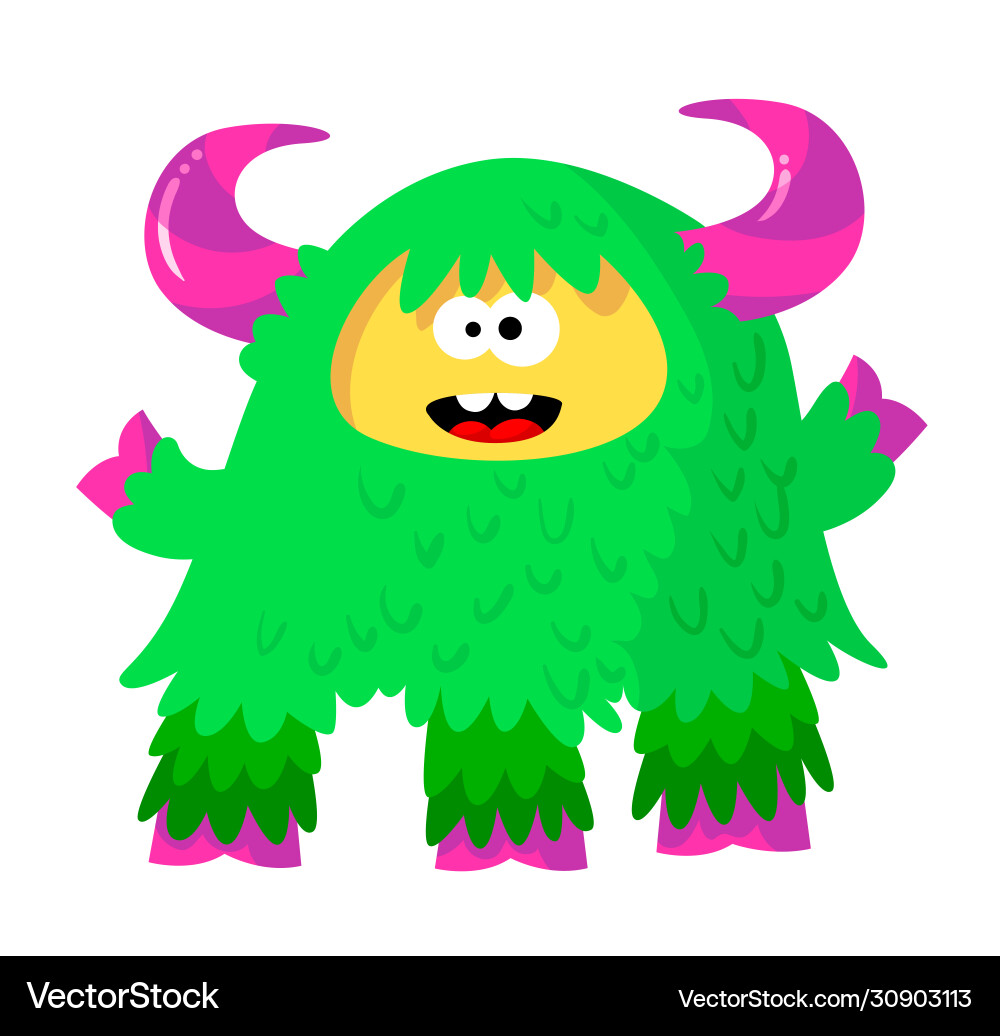 Funny fluffy monster with bright green fur Vector Image