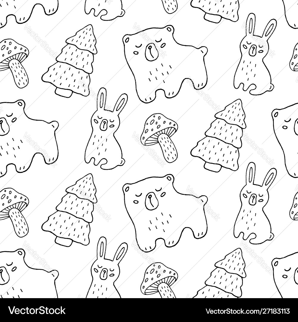 Hand drawn forest animals seamless pattern Vector Image