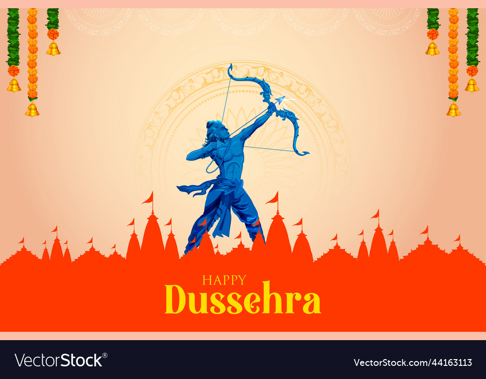 Lord rama holding bow and arrow in happy dussehra Vector Image