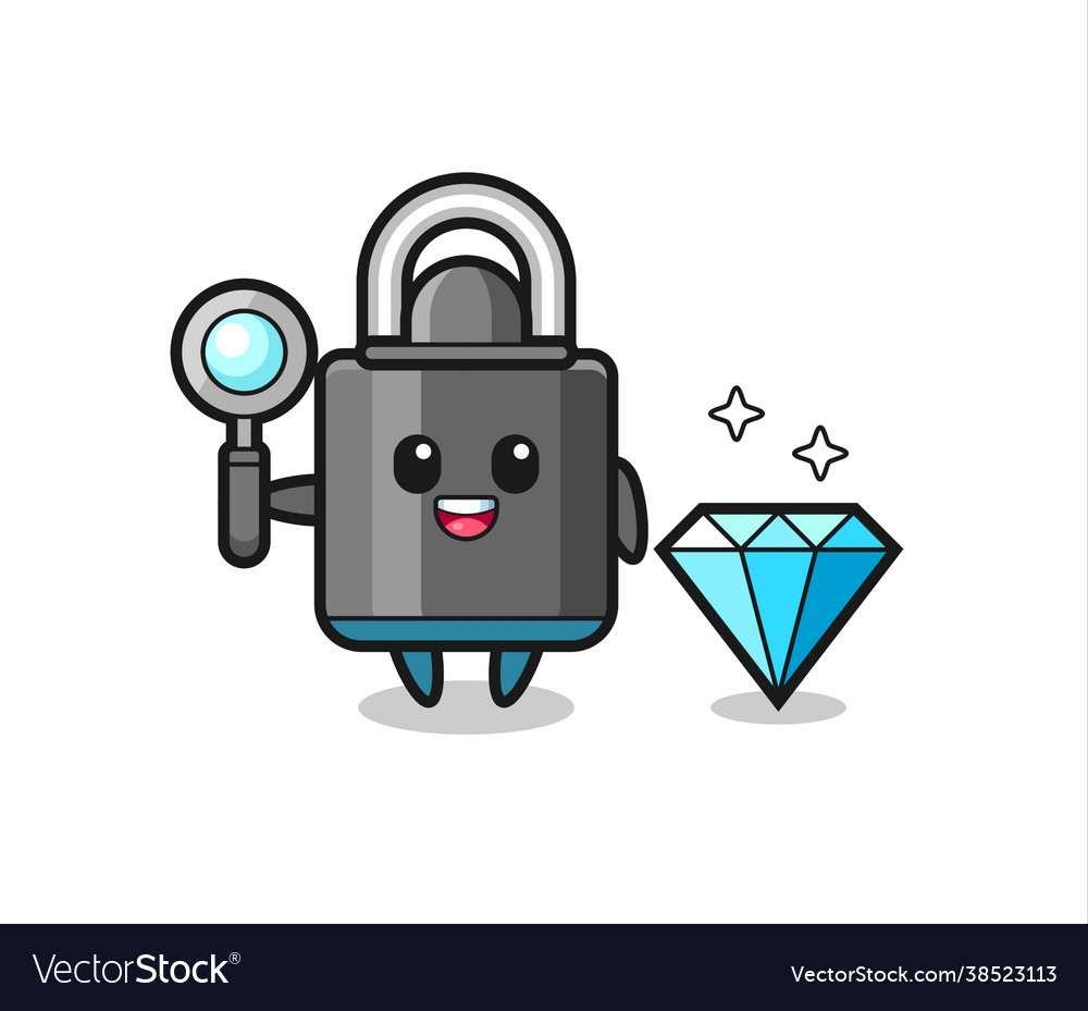 Padlock character with a diamond Royalty Free Vector Image