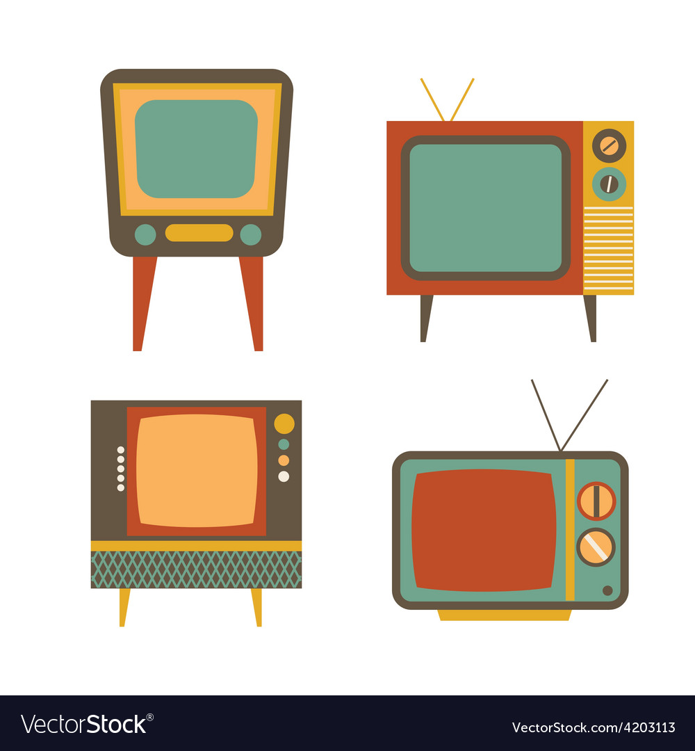 Retro tv items set on white background