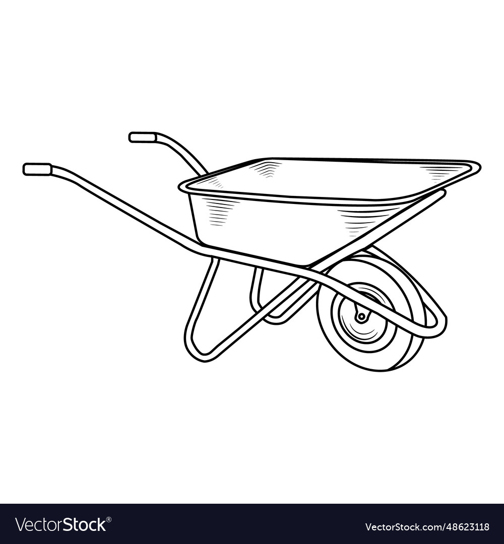 Garden wheelbarrow in contour style on white Vector Image