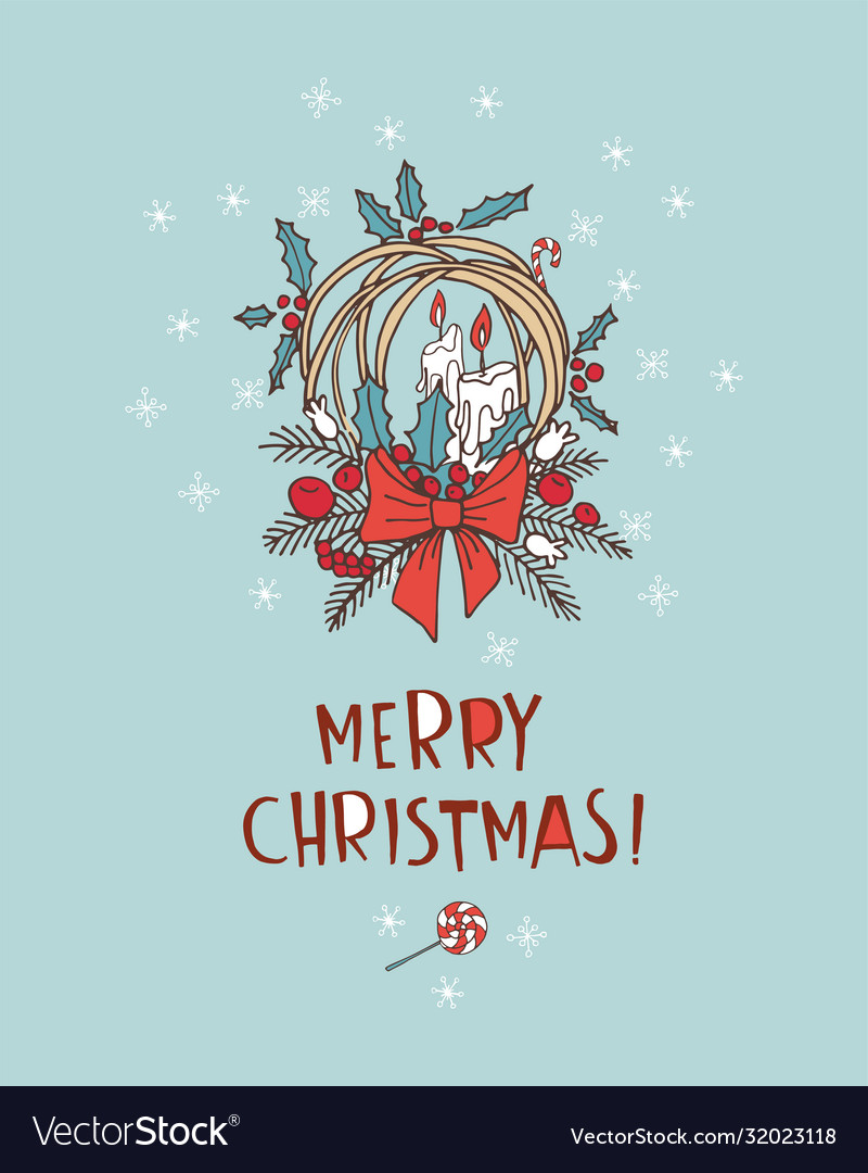 Merry christmas doodle greeting card background Vector Image