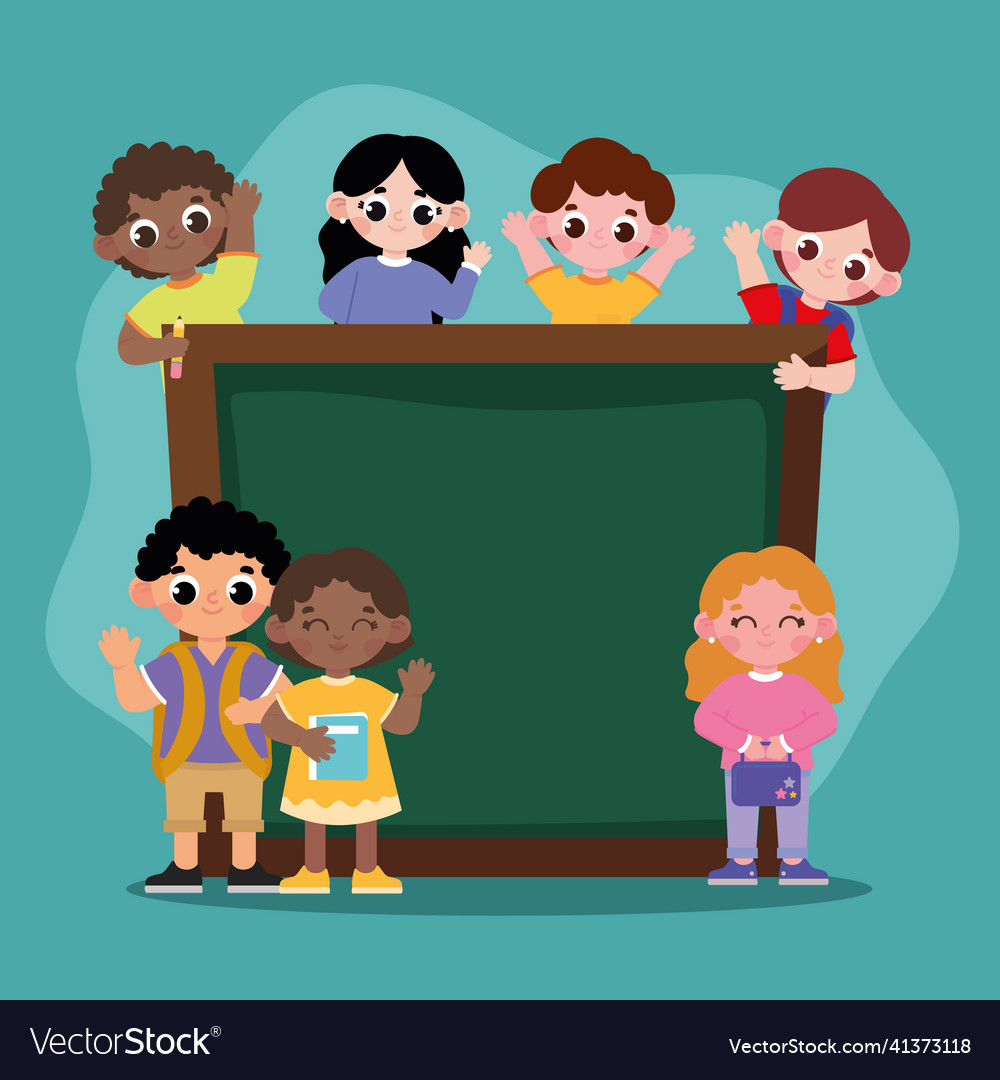 Students with chalkboard Royalty Free Vector Image