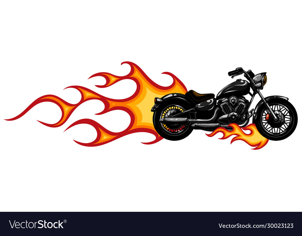 Dramatic Burning Motorcycle Engulfed In Fierce Vector Image