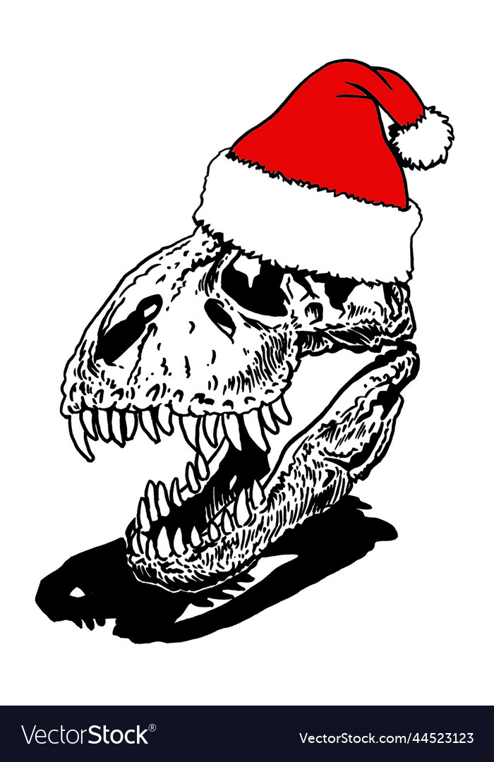 Graphical skull of dinosaur in santa claus hat Vector Image