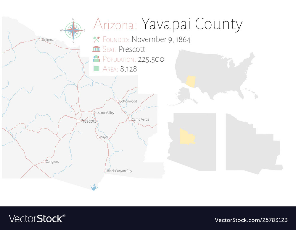 Map Yavapai County In Arizona Royalty Free Vector Image