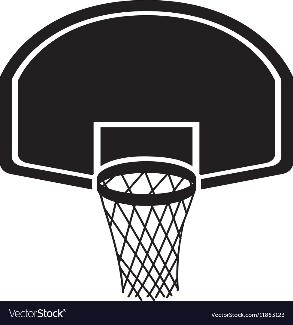 Sports Clipart: Large Black Bold Basketball Hoop and Back 