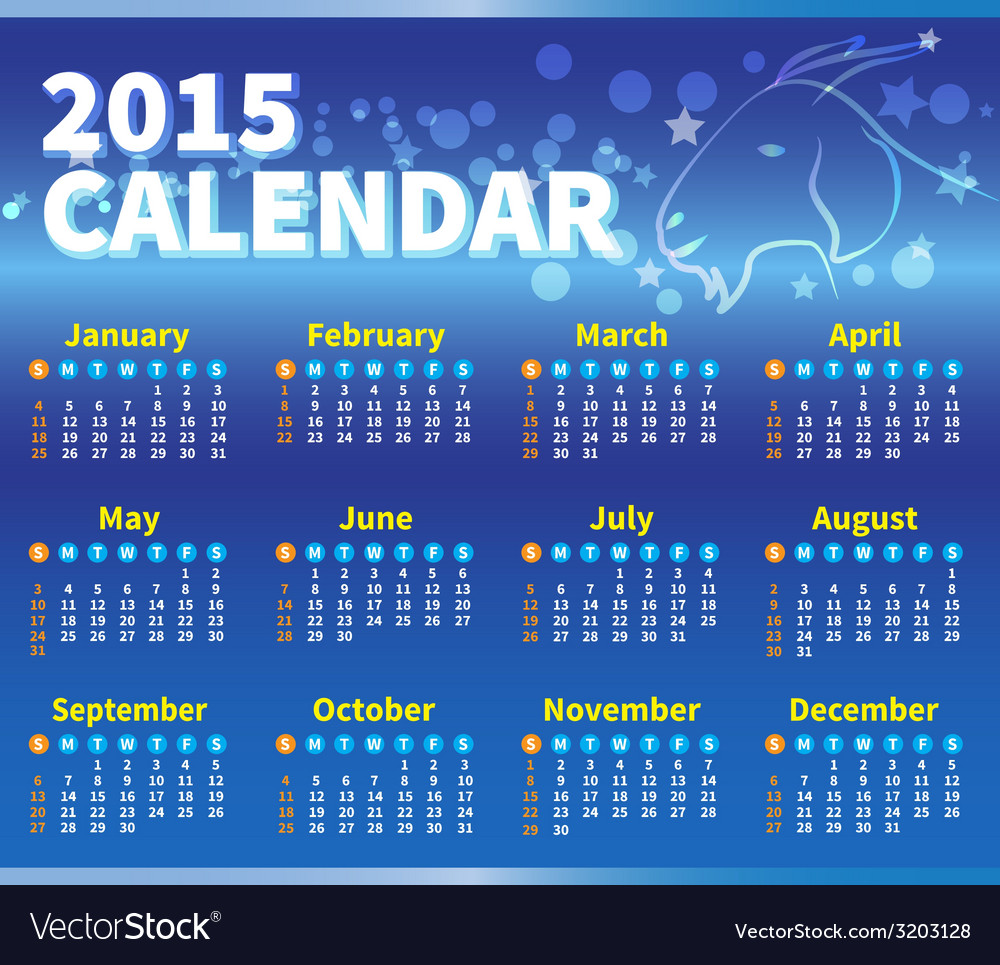 Calendar 2015 blue colour Royalty Free Vector Image