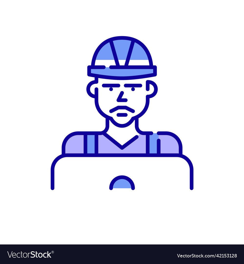 Construction worker using laptop pixel perfect Vector Image