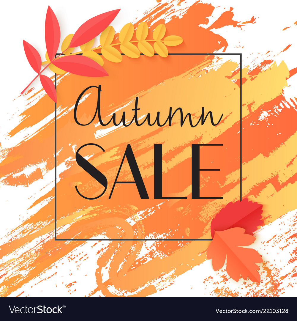 Fall autumn sale banner with paint and leaves in Vector Image