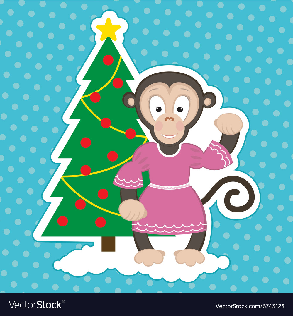 Monkey and christmas tree