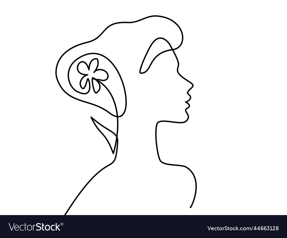 Woman head with flowers one line drawing Vector Image