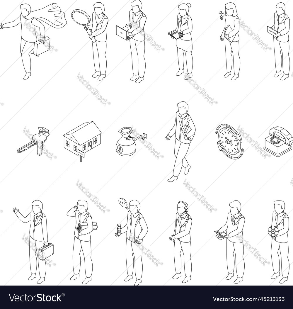 Agent icons set outline Royalty Free Vector Image