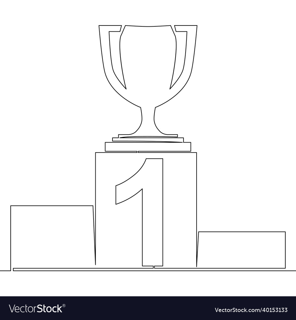 Continuous line trophy cup on podium concept