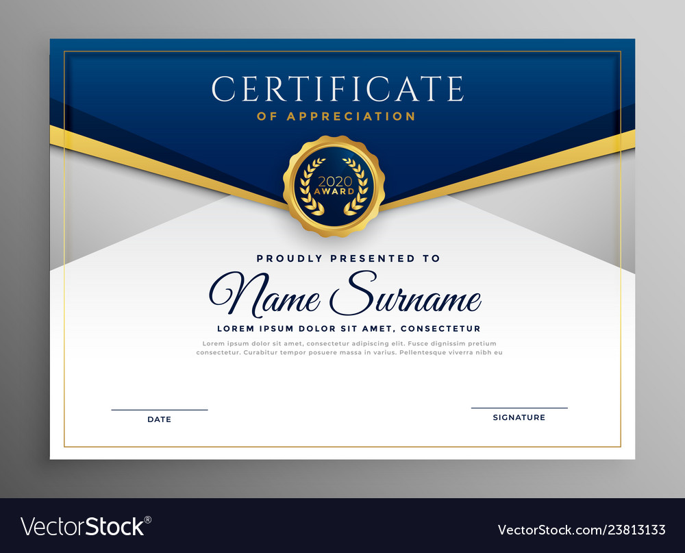 Elegant blue and gold diploma certificate template