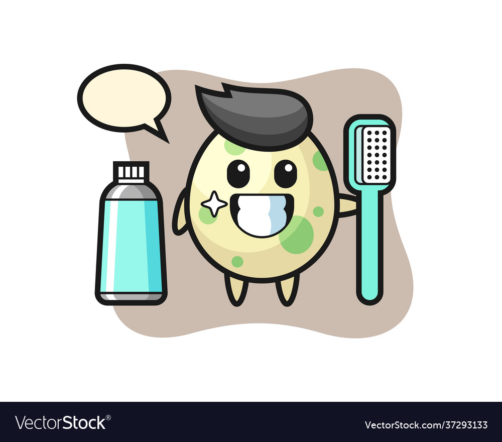 Mascot spotted egg with a toothbrush