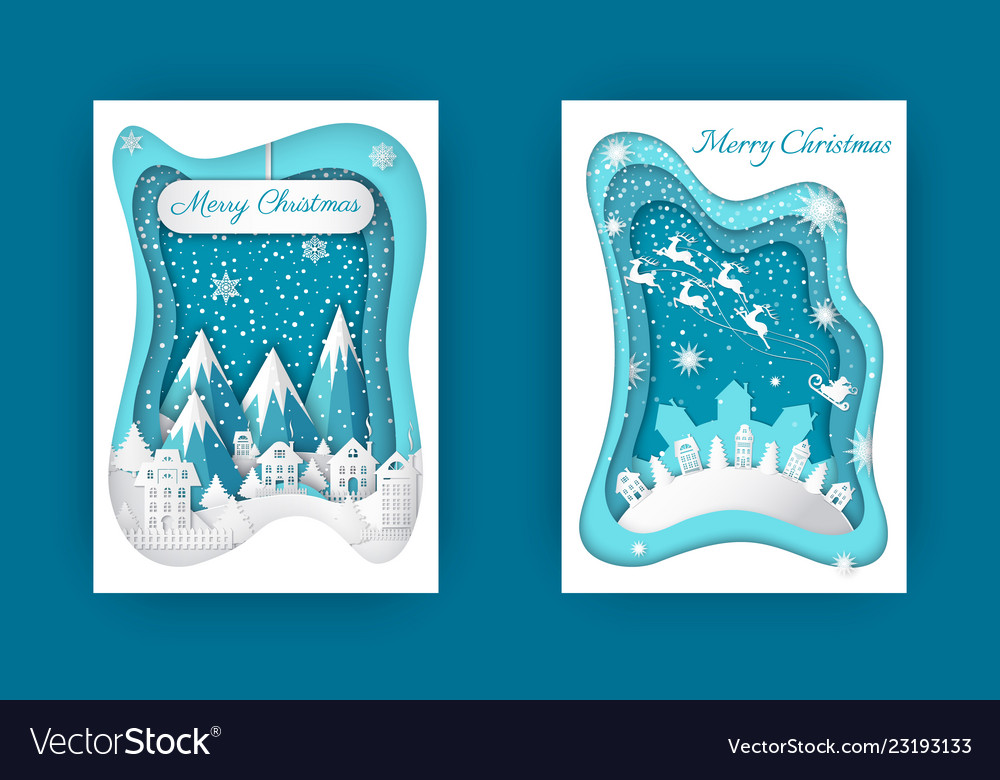 Merry christmas paper cut winter holidays set Vector Image