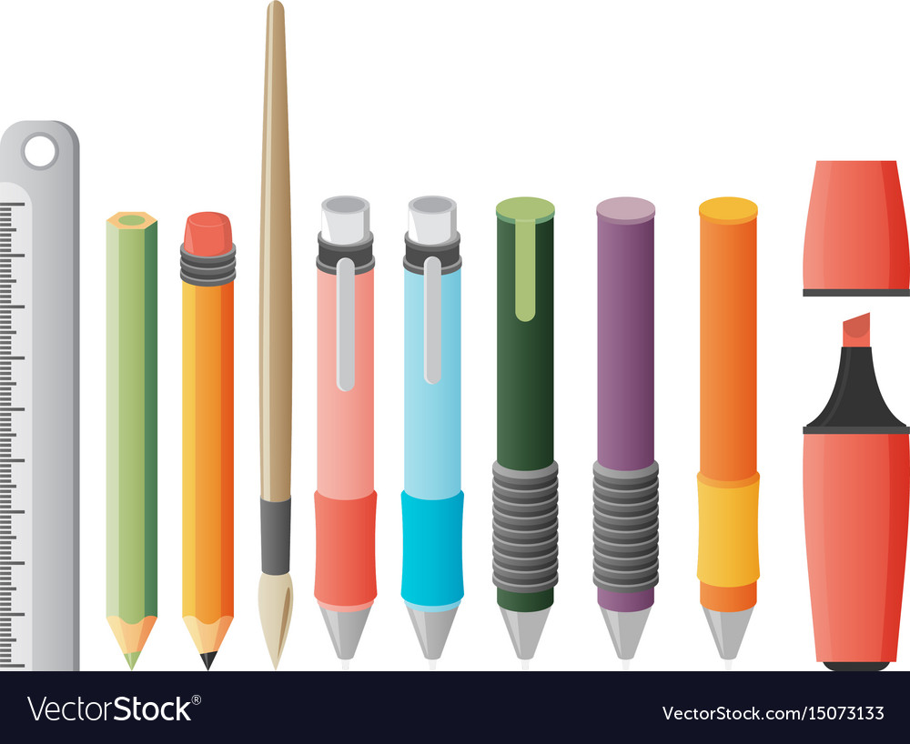 Paint and writing tools flat icons Royalty Free Vector Image