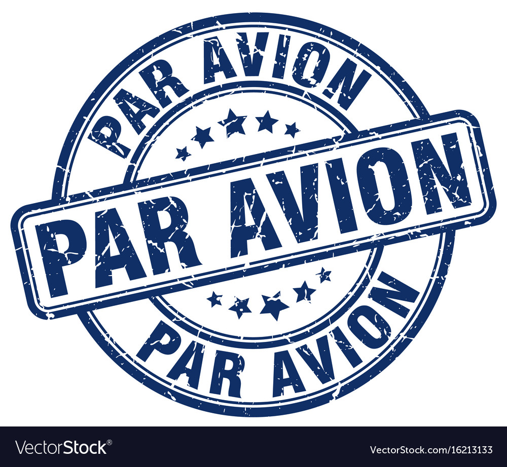 Par avion blue grunge round vintage rubber stamp