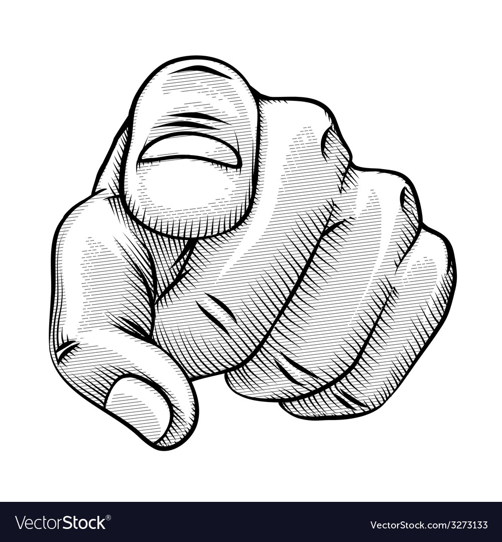 Retro line drawing of a pointing finger Royalty Free Vector