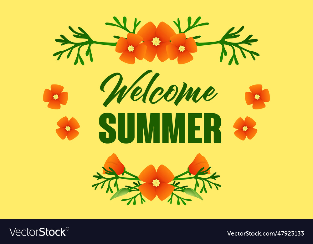 Welcome summer lettering and flowers Royalty Free Vector