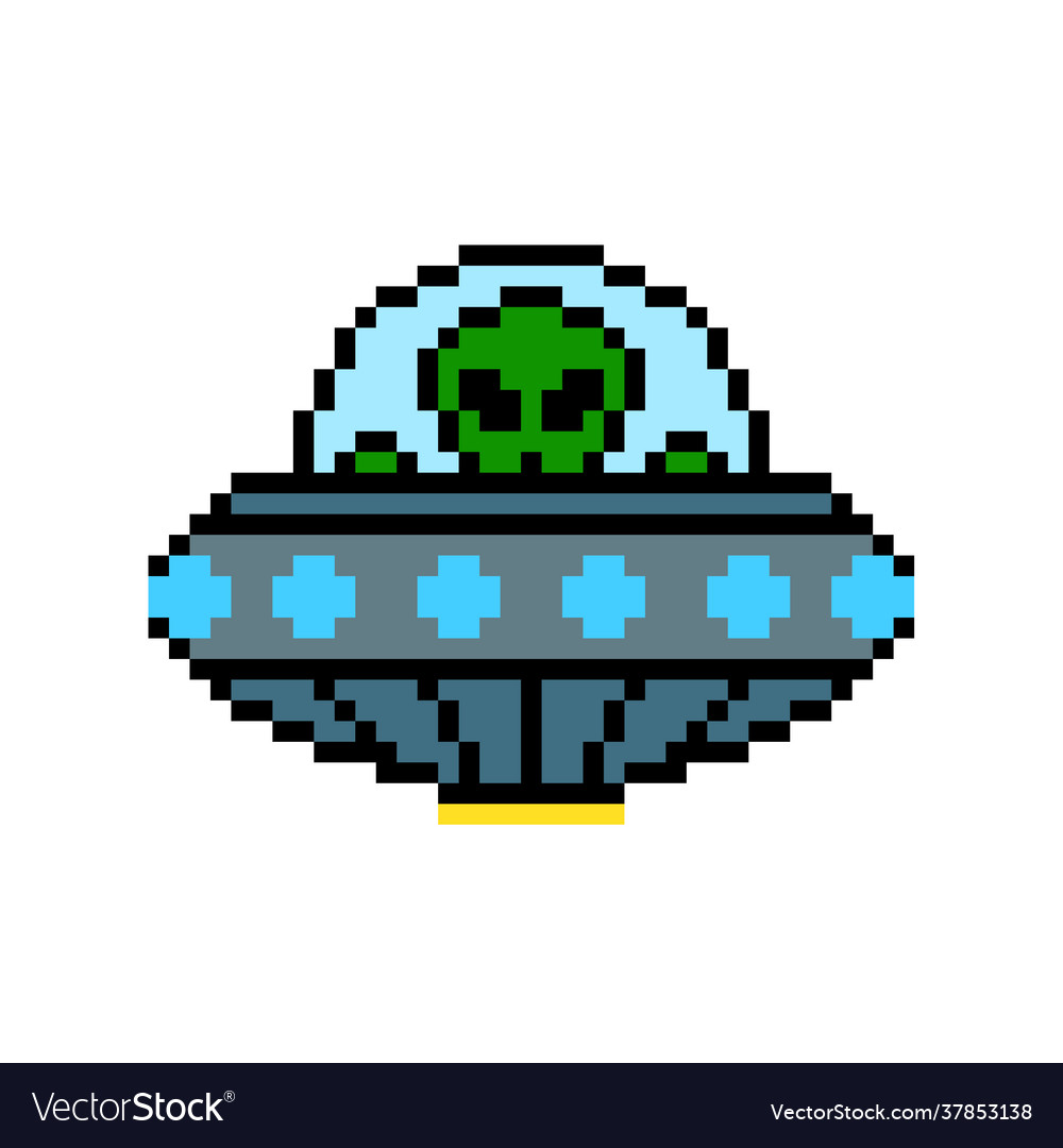 8 bit pixel flying saucer ufo aliens Royalty Free Vector